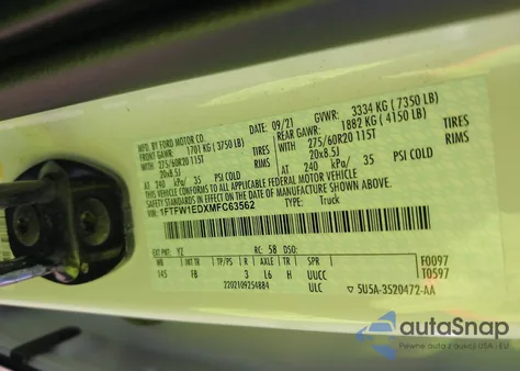 2021 Ford F-150 Xlt from USA, damaged, VIN 1FTFW1EDXMFC63562